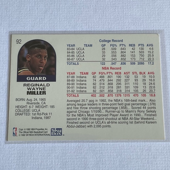 1992 VINTAGE REGGIE MILLER Skybox Basketball Card #92 - Picture 2 of 2